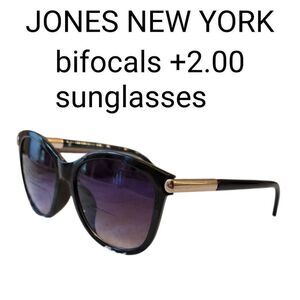 Jones New York +2.00 Bifocal Black & Gold Sunglasses
